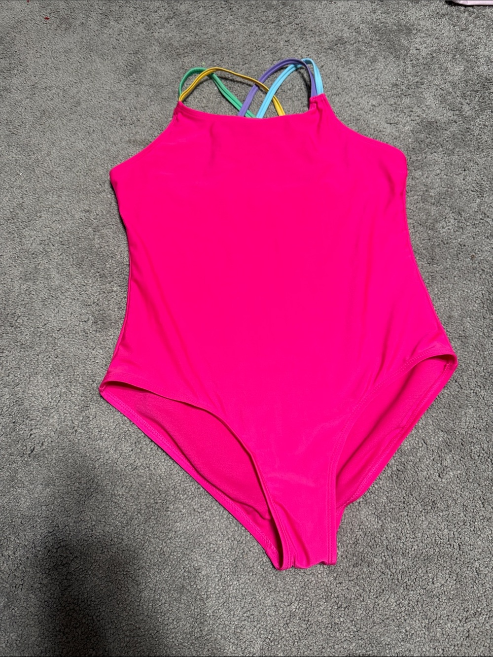 wonder nation Hot Pink One-Piece Swimsuit with Rainbow Crisscross Straps